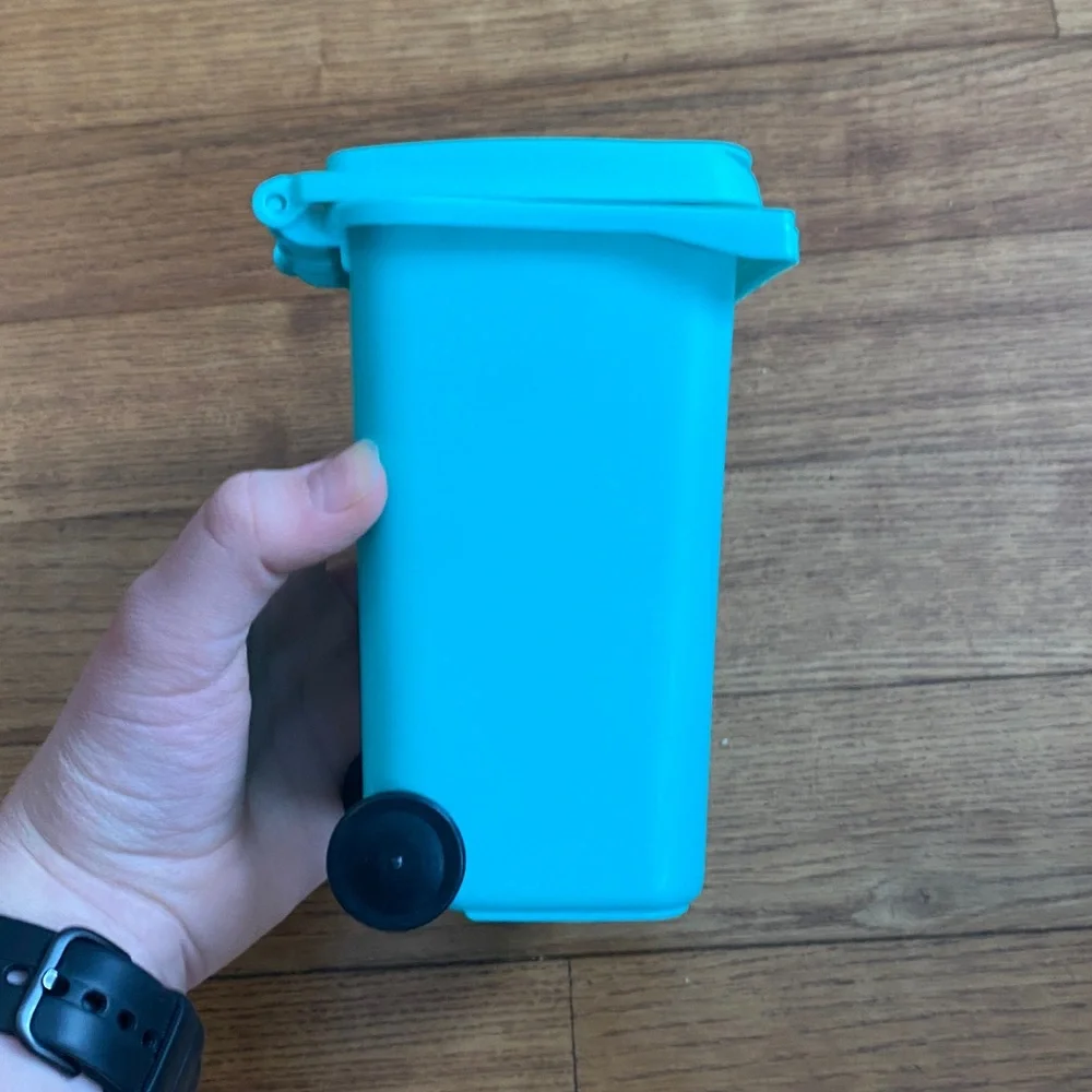 Pencil Holder MINI Recycling Bin For Desks w/ lid that opens- teal